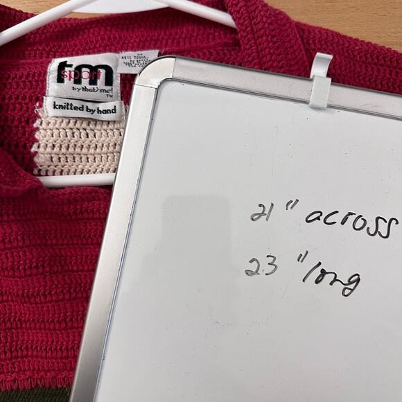 TM Sport Cardigan Sweater MEDIUM Vintage Patchwork Hand Knit Grandma Holiday Red - Picture 13 of 13